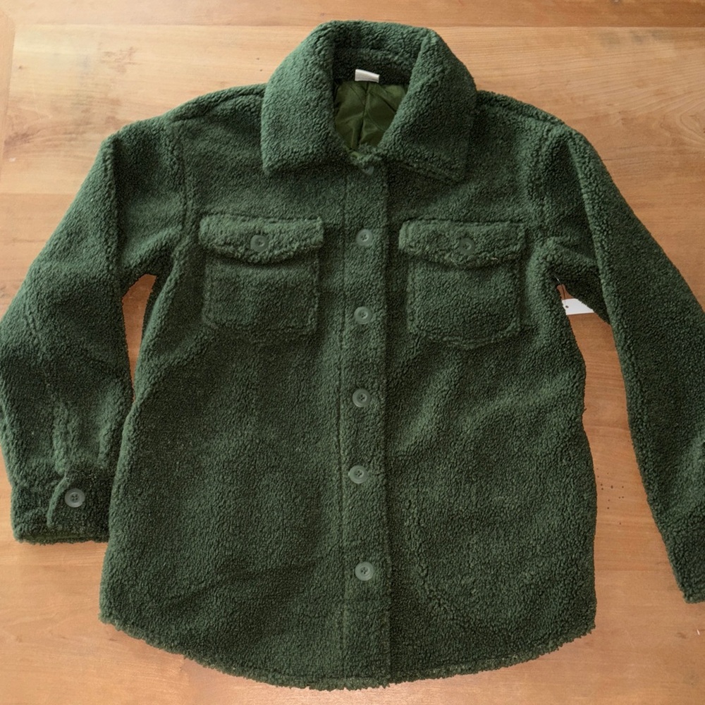 Goodthreads New Womens XS forest Green Fleece Jacket shirt shacket Lined new